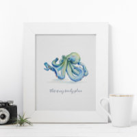 Aquarellblau Oktopus Motivierend Poster