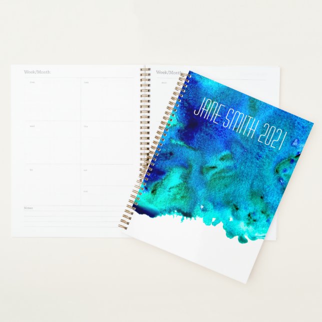 Aquarellblau Ozean farbiges Design Planer (Anzeige)