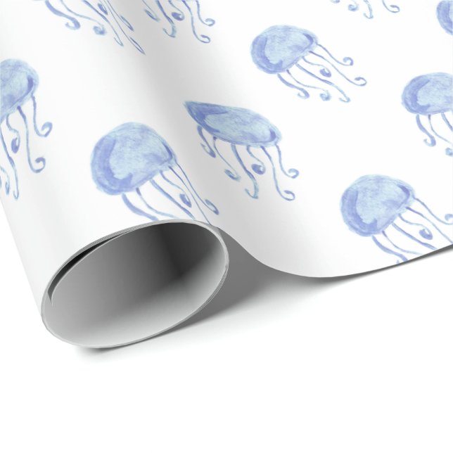 Aquarellblau-Quallen-Stranddesign Geschenkpapier (Rolleneckpunkt)
