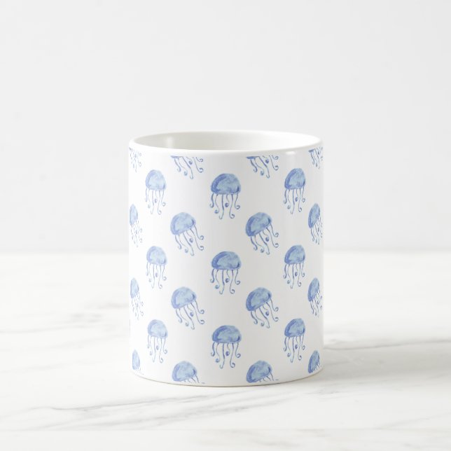 Aquarellblau-Quallen-Stranddesign Kaffeetasse (Mittel)