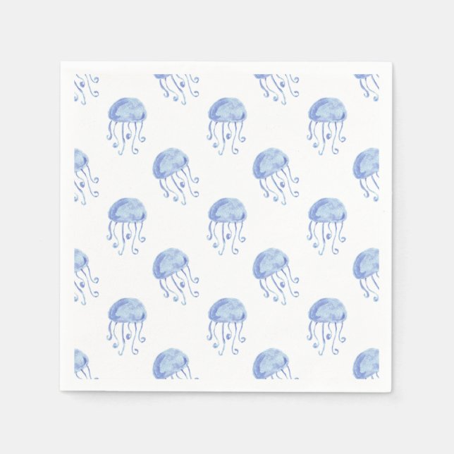 Aquarellblau-Quallen-Stranddesign Serviette (Vorderseite)
