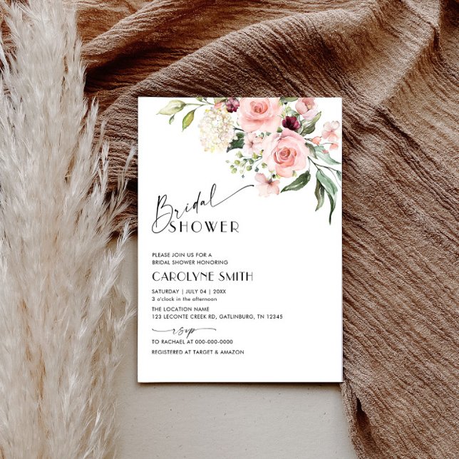 Aquarellblau Rosa Brautparty Einladung (Watercolor Blush Pink Floral Bridal Shower Invitat Invitation)