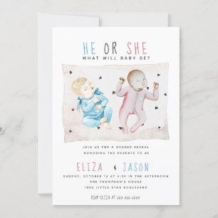 Aquarellblau Rosa Er oder sie Geschlecht zeigen Ni Einladung