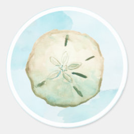 Aquarellblau Sand Dollar Beach Blue Runder Aufkleber