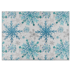 Aquarellblau & Silberner Glitzer Winterschneeflock Schneidebrett