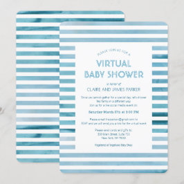 Aquarellblau Streifen Virtual Baby Dusche Einladung