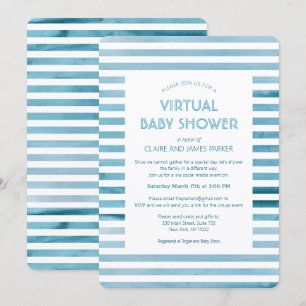 Aquarellblau Streifen Virtual Baby Dusche Einladung