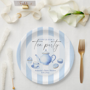 Aquarellblau Tee Party Babydusche Pappteller