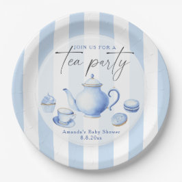Aquarellblau Tee Party Babydusche Pappteller