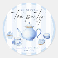 Aquarellblau Tee Party Babydusche