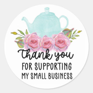 Aquarellblau-Teekanne Vielen Dank für Ihr kleines  Runder Aufkleber