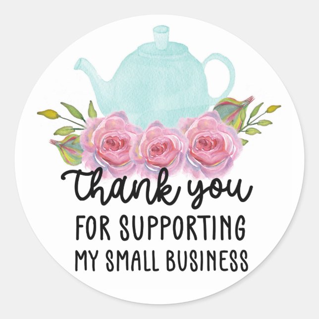 Aquarellblau-Teekanne Vielen Dank für Ihr kleines  Runder Aufkleber (Vorderseite)
