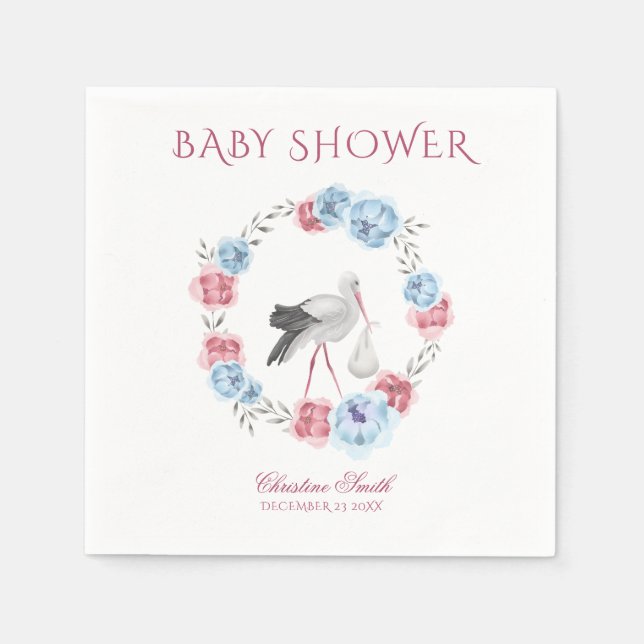 Aquarellblau und Blütenrosa Blütenfarben Winter Kr Serviette (Vorderseite)