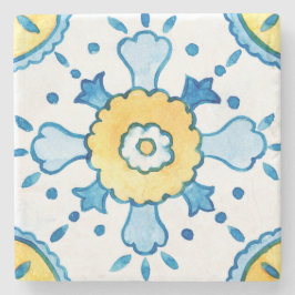 Aquarellblau und gelb marokkanisches Fliesenmuster Steinuntersetzer