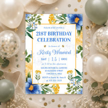 Aquarellblau und gelbe Blumen Geburtstag