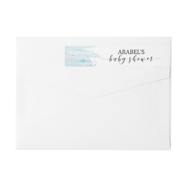 Aquarellblau und Gold Sparkle Baby Dusche (Rückseite)