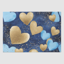 Aquarellblau und goldene Farbtöne - Herz Seidenpapier