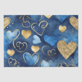 Aquarellblau und goldene Farbtöne - Herz Seidenpapier