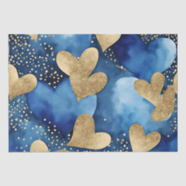 Aquarellblau und goldene Farbtöne - Herz Seidenpapier