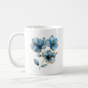Aquarellblau und goldfarbene Blume Kaffeetasse