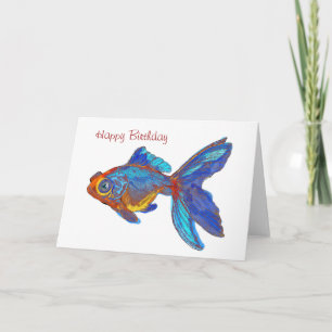 Aquarellblau und Goldfische Geburtstag Karte
