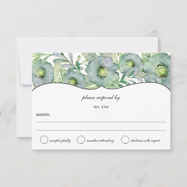 Aquarellblau und grüne Hochzeit RSVP Karte (Vorderseite)