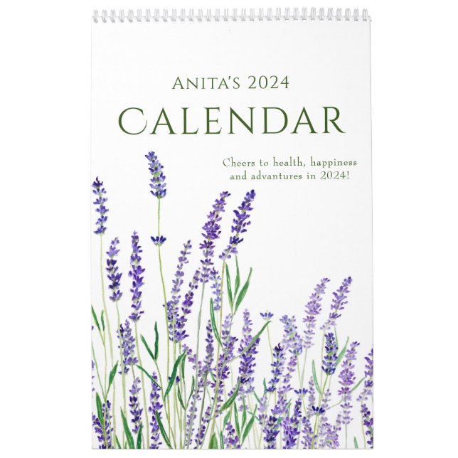 Aquarellblau und lila Blumenkalender 2024 Kalender (Titelbild)