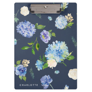 Aquarellblau und Lila Hydrangeas Personalisiert Klemmbrett