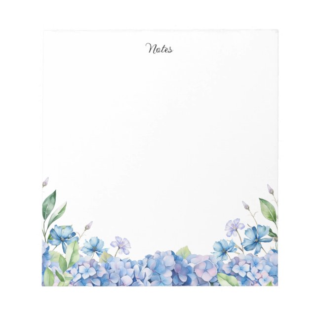 Aquarellblau und Lila Hydrangeas Personalisiert Notizblock (Vorderseite)