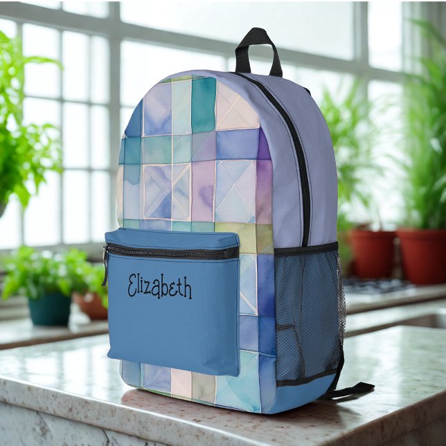 Aquarellblau und Lila Kariert Bedruckter Rucksack (Von Creator hochgeladen)
