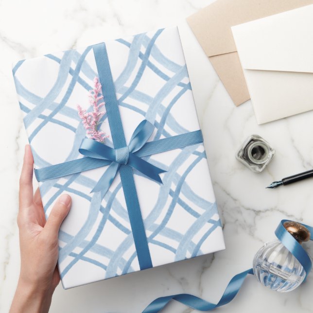 Aquarellblau und Navy Ribbon Geschenkpapier (Schenken)