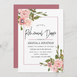 Aquarellblau und Rose Goldene Probe Abendessen Einladung