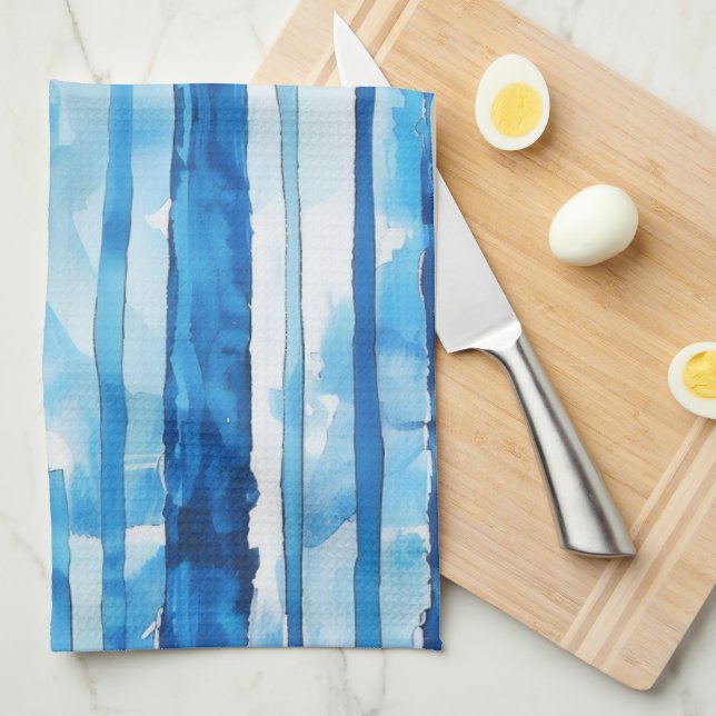 Aquarellblau und weiß gestreift geschirrtuch (Viertel Falte)