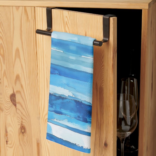 Aquarellblau und weiß gestreift geschirrtuch (Drittel gefaltet)