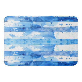 Aquarellblau und weiß gestreiftes Stranddekor Badematte