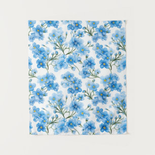 Aquarellblau Vergiss mich nicht Blume Muster Wandteppich