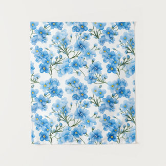 Aquarellblau Vergiss mich nicht Blume Muster Wandteppich
