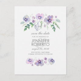 Aquarellblau-violette Blumen Save the Date Niedlic Ankündigungspostkarte