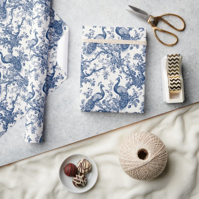 Aquarellblau-weiße China Geschenkpapier (Basteln)