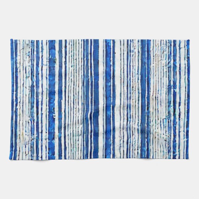 Aquarellblau Weiße Streifen Moderne Geschirrtuch (Horizontal)