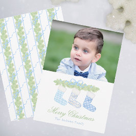 Aquarellblau & weiße Weihnachtsfeiertage Foto Feiertagskarte