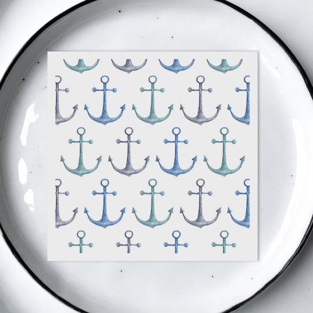 Aquarellblaue Anker. Nautisches Strandmuster Serviette (Von Creator hochgeladen)
