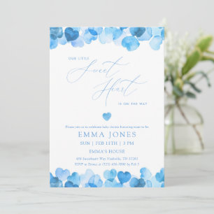 Aquarellblaue Baby Shower für das süße Herzchen Einladung