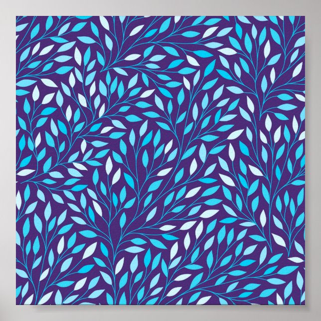 Aquarellblaue Blätter Poster (Vorne)