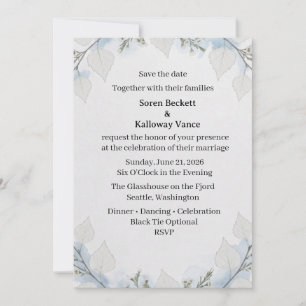 Aquarellblaue Blätter Save the Date Hochzeits Einl Einladung