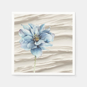 Aquarellblaue Blume auf elfenbeinfarbenem Abstrakt Serviette
