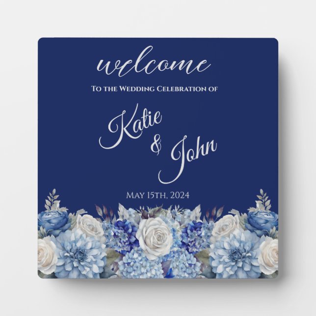Aquarellblaue Blume Bouquet-Wedding- Fotoplatte (Vorderseite)