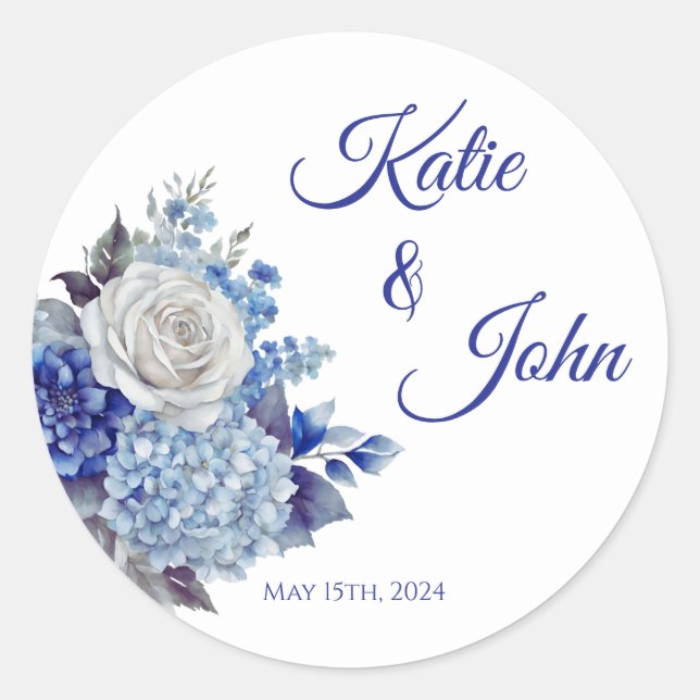 Aquarellblaue Blume Bouquet-Wedding- Runder Aufkleber (Vorderseite)