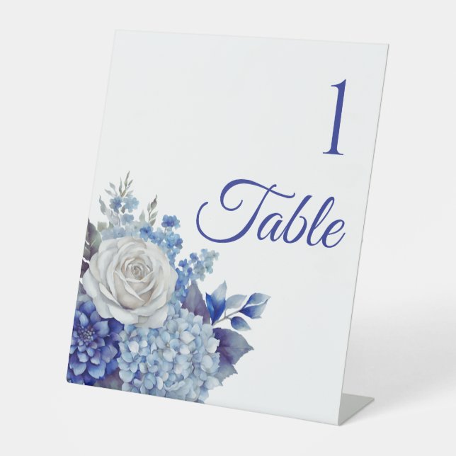Aquarellblaue Blume Bouquet-Wedding- Sockelschild (Vorderseite)