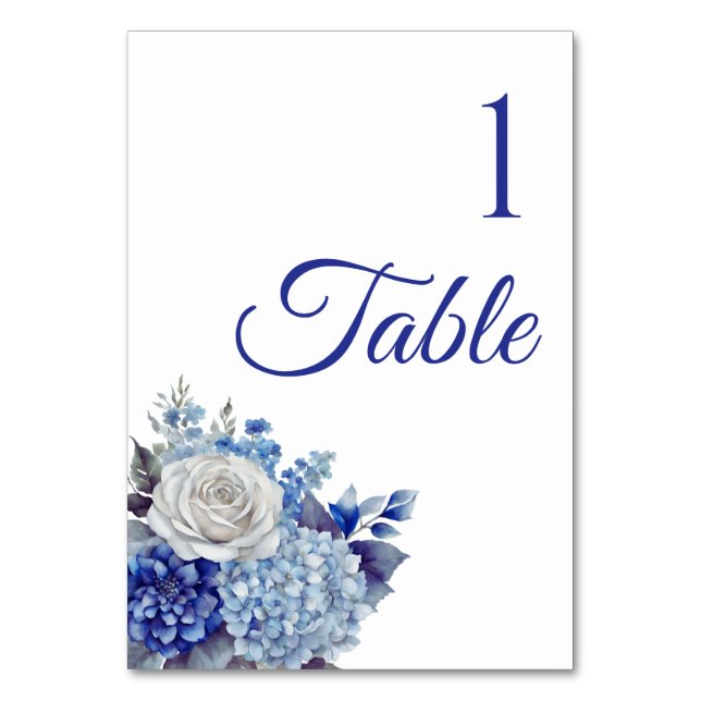 Aquarellblaue Blume Bouquet-Wedding- Tischnummer (Vorderseite)